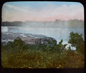 ANTIQUE COLOR Magic Lantern Slide VIEWING PLATFORM NIAGARA FALLS C1900 PHOTO USA - Foto 1 di 2