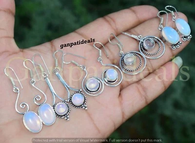 Lote al por mayor de pendientes de piedras preciosas de opalita enchapados en plata de ley 925 Foto 1 de 4