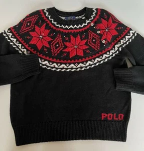 Polo Ralph Lauren Girls Black Let it Snow Cotton Sweater Size XL (16) NWT $145 - Picture 1 of 6