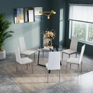 100cm Glass Table & 4/6 Seater Chairs Bar Kitchen Dining Breakfast Furniture Set - Picture 1 of 34