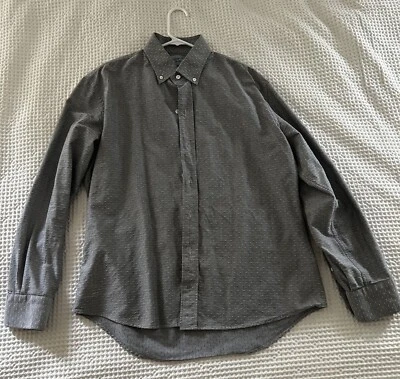 Camisa Ledbury Para Hombres Fina Calce Ajustado Gris con Blanco Manga Larga Botón Talla XL Foto 1 de 4