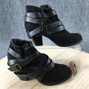 JustFab Boots Womens 8.5 Wide Lourdes Ankle Booties Heel Black Faux Suede Zipper - Picture 1 of 19