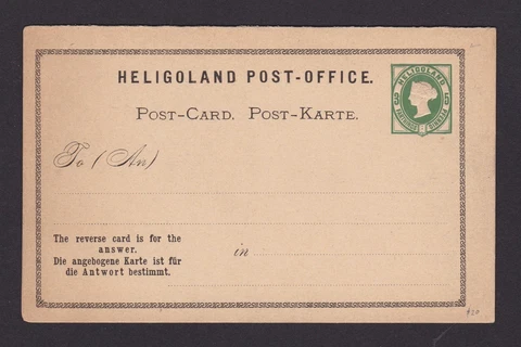 HELIGOLAND, Pre-stamped postcard with answered part , QV, Unused Cover