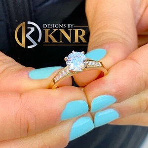 14K Solid Yellow Gold Round Cut Natural Diamond Engagement Ring Prong Set 0.85ct - Picture 1 of 10