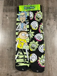 Rick and Morty Adult Swim Patterned Crew Socks - 2 Pairs Multicolor Size 6-12 - Picture 1 of 8