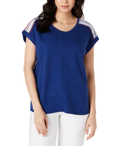 Style & Co Women's Mixed Media Scoop-Neck Top Americana Stripe Size L - Picture 1 of 3