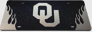 Oklahoma Sooners   Acrylic Classic License Plate Glitter Fire Flame Look Rare - Picture 1 of 2
