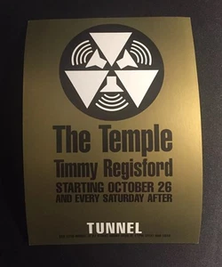 Rare Vintage 1990s NYC Club Flyer: THE TEMPLE w/ TIMMY REGISFORD @ THE TUNNEL - Bild 1 von 1