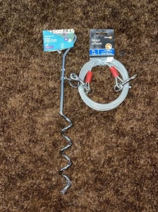 New Set Dog Tie Out Spiral Steel Stake & 15’ Cable. For Lg. Dogs Up To 100 Lbs. - Picture 1 of 3