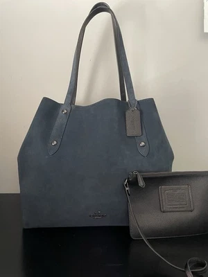 COACH Reversible Large Market Tote Dark Green Suede/ Black Leather, Pouch 59503 - Image 1 of 4