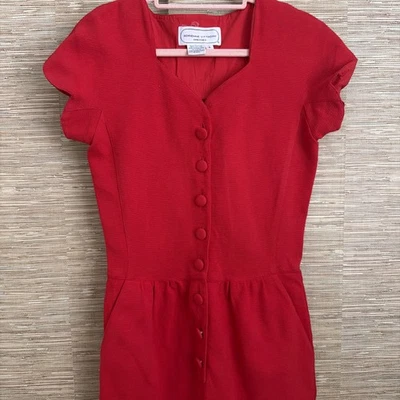 Adrienne Vittadini VINTAGE ROJO VESTIDO BOLSILLOS, botones mangas B8 Foto 1 de 4