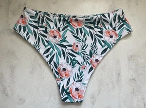 Parte inferior de bikini ZAFUL verde brillante blanco floral talla 8 corte alto pantalones descarados - Imagen 1 de 8