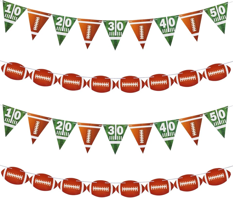 4 件足球派对装饰,足球纸花环带球场码标记 — 第 1/4 张图片