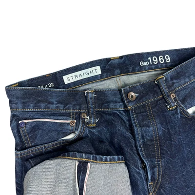 Gap 1969 Jeans Mens 34x32 Blue Dark Wash Selvedge Ring Spun Denim Tapered Fit - Image 1 of 4