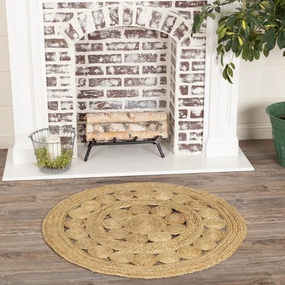 Accent Rug Celeste Jute Farmhouse 3ft Round Tan Braided Floor Mat VHC Brands - Image 1 of 4