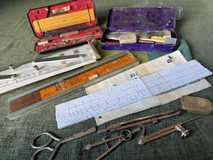 Vintage Drawing Instruments Joblot.  Compass Stencils Pencil Case, Ruler O416 - Picture 1 of 13