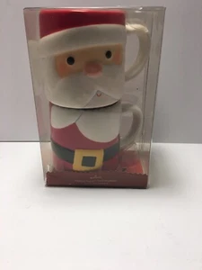 HALLMARK Christmas SANTA CLAUS MUGS Set of 2 STACKABLE Red Ceramic Mug CUP-New - Picture 1 of 6