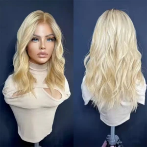 180% Density 13x4 Ombre Golden Blonde Wavy Lace Front Remy Human Hair Wigs - Picture 1 of 7