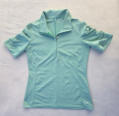 NIKE GOLF поло верхний маленький зеленый в полоску собранными в Рюш коротким рукавом 1/4 молнии резинке рубашка - Изображение 1 из 4