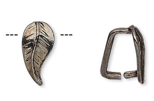 2 Gunmetal Plated Brass 9x4.5mm Prong Style Detailed Leaf Bails w/ 5.5mm Grip * - Picture 1 of 2
