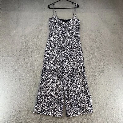 J. Crew Jumpsuit Womens 10 Ditsy Floral Tie Front Wide Leg Babydoll Pockets Blue - Image 1 of 4