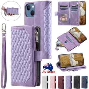 For iPhone 16 15 14 13 12 11 Pro Max 8 Plus Flip Leather Wallet Case Cover Strap - Picture 1 of 81
