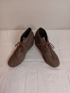 Toms Desert Herringbone Tweed Ankle Wedge Bootie Boots Sz 8 W - Picture 1 of 7