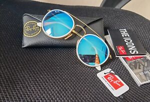 Ray Ban Unisex Sunglasses RB3647N 001/4O Round Double Bridge Blue Grad Flash