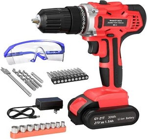 GardenJoy 21V Max Power Akku-Bohrschrauber Elektro Schlag Medium, rot+schwarz - Bild 1 von 8