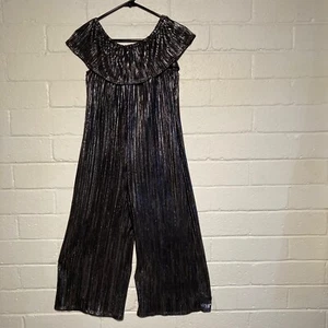 Art Class Girls L 10/12 Black Silver Jumpsuit One-piece Ruffle Top - Picture 1 of 10