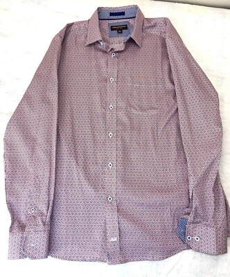 Camisa Johnston & Murphy Para Hombre Mediana Roja Azul Blanca Vestido Geométrico Abotonada Foto 1 de 4