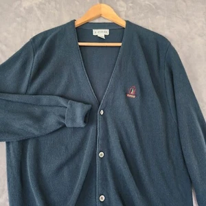 Vintage Izod Cardigan Sweater Mens Medium Green Embroidered Logo Acrylic USA - Picture 1 of 9