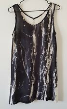 Morrison Size XS Black Beige Scoop Neck Long Silk Tank Top Pullover Casual Tunic