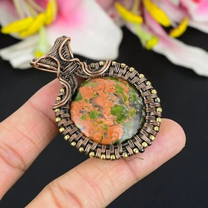 Elegant Unakite Gemstone Handmade Copper Wire Wrapped Pendant Jewelry For Gift - Picture 1 of 4