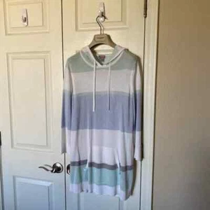 Chico's Zenergy 1 Tunic Hoodie Knit Pullover Beach Stripes Pastels Women Medium - Picture 1 of 8