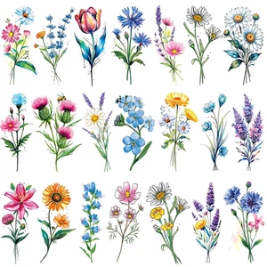 20 Sheets 3D Watercolor Flowers Temporary Tattoos for Women Girls Lily Daisy Lav - Picture 1 of 12