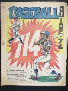 Hank Aaron Chase Babe Ruth 714 Home Runs 1974 Baseball Guide-Philadelphia Daily - Picture 1 of 18