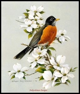 Gráfico con agujas hágalo usted mismo - patrones de punto de cruz contados - Robin en medio de magnolia - Imagen 1 de 2