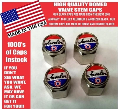  AMC Javelin Tri Color American Motors Chrome Valve Stem Caps = Very Nice! - Image 1 of 4