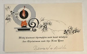 Tarjeta de Navidad Art Deco vintage - vela y acebo coloridos - Imagen 1 de 2