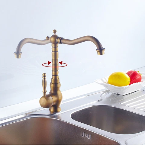 Antique Color Antique Kitchen Faucet Gold All Copper European Antique Hot Cold Cover