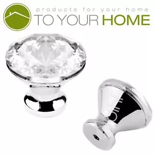 Diamond Crystal Door Knobs Diamond Glass Clear Cabinet Drawer Wardrobe Handle - Picture 1 of 7