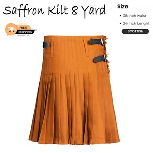 Highland Scottish Handmade Traditional Saffron Tartan Kilt 8 Yard 38 Size - Picture 1 of 5
