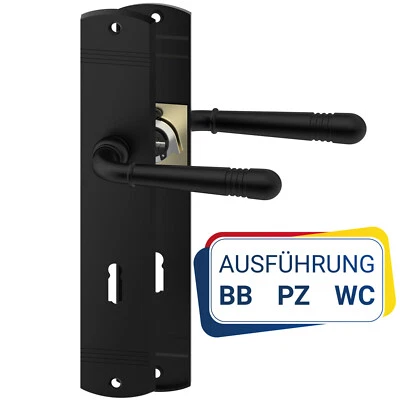 Schwarze Türbeschlag LOTTA Langschildgarnitur Drückergarnitur BB WC PZ - Bild 1 von 2