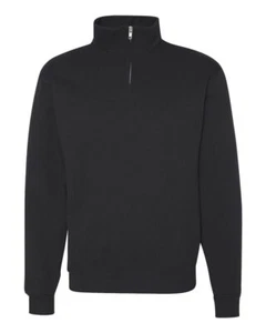 Jerzees Men Nublend Cadet Collar Quarter-zip Sweatshirt 995mr Black Small - Picture 1 of 3