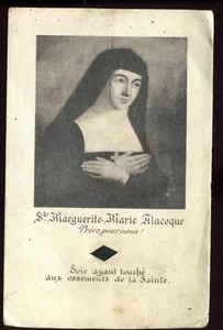 ANTIGUA TARJETA SAGRADA DE SANTA MARGARITA MARÍA ALACOQUE CON RELIQUIA - Imagen 1 de 2