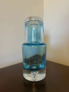 Vintage Krosno Polen blau Glas Tumble Up Nachttisch Karaffe Blase mundgeblasener Sockel MCM - Bild 1 von 14