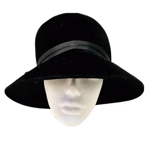 Gene Doris New York Peach Bloom Velour Vintage 1960s Black Wide Brim Hat Size 22 - Picture 1 of 10