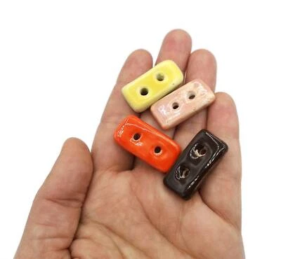 4 Pcs Rectangle Sewing Buttons Unique Flat Back Assorted Buttons Handmade Clay - Image 1 of 4