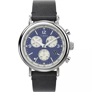 Reloj de Hombre TIMEX STANDARD TW2V71100 Chrono Cuero Negro Azul INDIGLO - Imagen 1 de 1